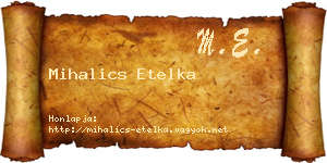 Mihalics Etelka névjegykártya